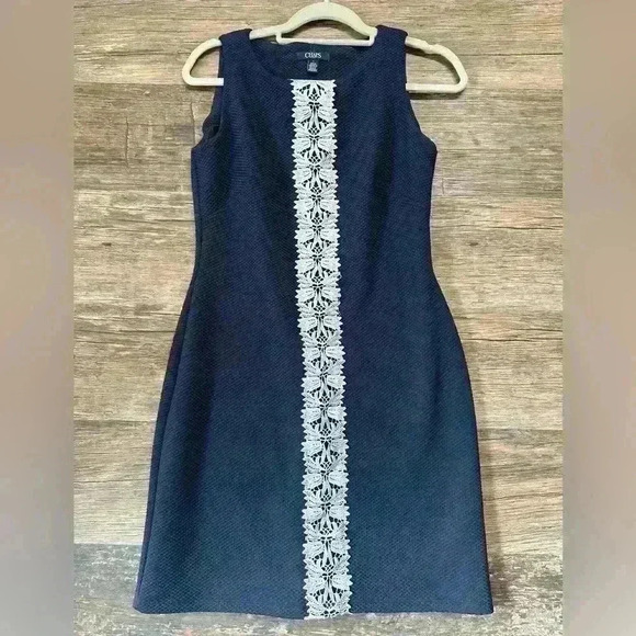 Chaps Dresses & Skirts - Chaps Navy Blue White Lace Halter Knee-Length Sheath Dress